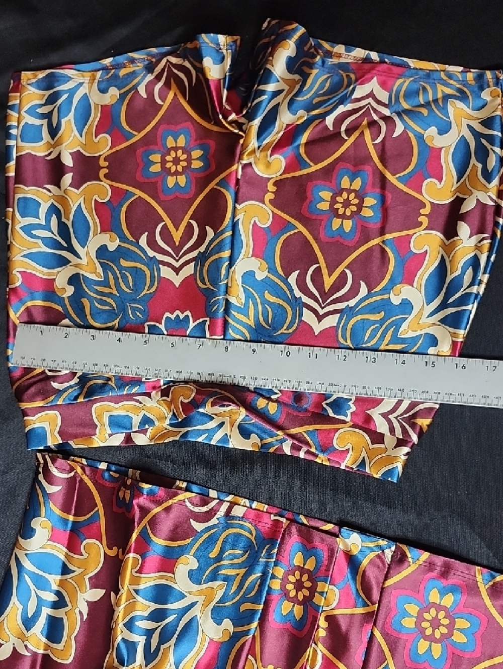 UpTown Women's Burgundy Floral Satin Short Set with Drawstring Waist - Picture 7 of 10